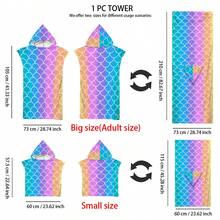 1 件多色条纹连帽斗篷,海洋元素,二合一超柔软超细纤维沙滩毯和带纽扣的连帽沙滩巾,可拆卸用作沙滩毯,超强吸水毛巾,适合旅行、泳池、潜水、冲浪、瑜伽、露营 - 彩色 - 查看 12