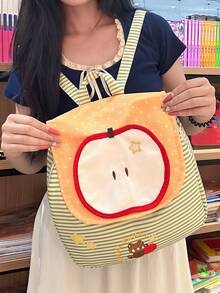 新款绿条纹背包，甜美少女风红苹果大容量背包，可爱卡通学生背包，女士购物休闲背包，旅行度假时尚小背包，生日礼物。 - 綠色 - 查看 2