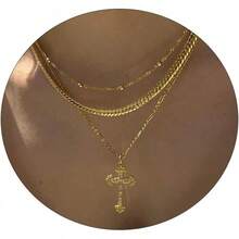 Cross Necklace For Women 14K Gold Plated Dainty Heart Cross Pendant Choker Simple  Cute Cross Diamond Necklace Faith Jewelry Religious Minimalist Gift2025 - Layered  Cross-sL - View 2