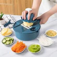 Vegetable Cutter Slicer With Basket Fruit Potato Chopper Carrot Vegetable Kitchen Tool - Blue - View 3