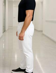 Calça Denim Masculina Jeans Skinny branca Reta Tradicional Sarja Dia a dia Direto da Fabrica Moda Promoção Slim - Branco - Visão 3