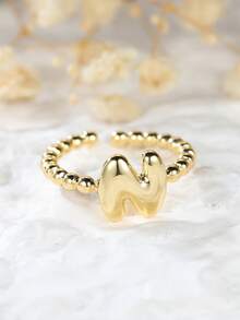 Tsnamer 1 pièce Bague vintage avec initiale en forme de cœur de A à Z, bague empilable minimaliste avec lettre gravée, cadeau pour elle, bijoux, cadeau pour femmes au quotidien - Bague à perles - Voir 19
