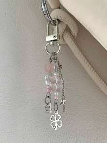 1 móc khóa điện thoại hình cỏ bốn lá may mắn dành cho cả nam và nữ, dây đeo cổ đính hạt, quà tặng thủ công cho bạn bè và gia đình, phụ kiện túi xách, dây đeo cổ có ngăn đựng thẻ ID, phụ kiện ô tô, mặt dây chuyền túi xách, phụ kiện ô tô Giáng sinh, ý tưởng quà tặng cho giáo viên và chị gái - Màu Hồng baby - Xem 1