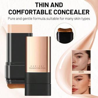 二合一保湿轻盈粉底棒，带刷子，多用途，多用途面部化妆轮廓棒，防水薄，遮盖瑕疵，适合所有肤质