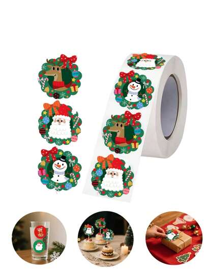 320/500 piezas/Rollo Pegatinas navideñas, pegatinas de dibujos animados, pegatinas con temática navideña con impresiones de Papá Noel, árbol de Navidad, reno, muñeco de nieve, hombre de jengibre, adecuadas para envolver regalos, sellar, decorar tazas, decoración de regalos navideños, etiquetas adhesivas, decoraciones navideñas, pijamas navideños, regalos navideños, decoración navideña