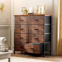 Dresser For Bedroom With 8 Drawers Tall Dresser & Chest Of Drawers Fabric Dresser With Wood Top And Sturdy Steel Frame - 鏽棕色 - 查看 7