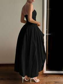 女士优雅性感无肩带长裙，不对称高开衩设计，后背系带可调节，是派对、鸡尾酒会、圣诞节、婚礼和约会之夜的理想之选，也是情人节、春季黑色派对等特殊场合的完美选择。 - 黑色 - 查看 10