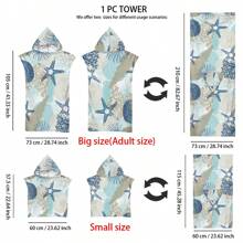 1 件海洋元素连帽印花斗篷、海星贝壳海葵印花沙滩巾、超柔软纤维沙滩毯和带帽沙滩巾二合一纽扣，解开纽扣即可变成沙滩毯、超强吸水毛巾，适合旅行、泳池、潜水、冲浪、瑜伽、露营 - 彩色 - 查看 12