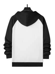 Men's Autumn/Winter Colorblock Patchwork Hoodie, Fashion Graphic Print Casual Pullover With Pocket, Long Sleeve, Polyester Blend, Comfortable For Daily Wear, Essential Winter Layering Piece