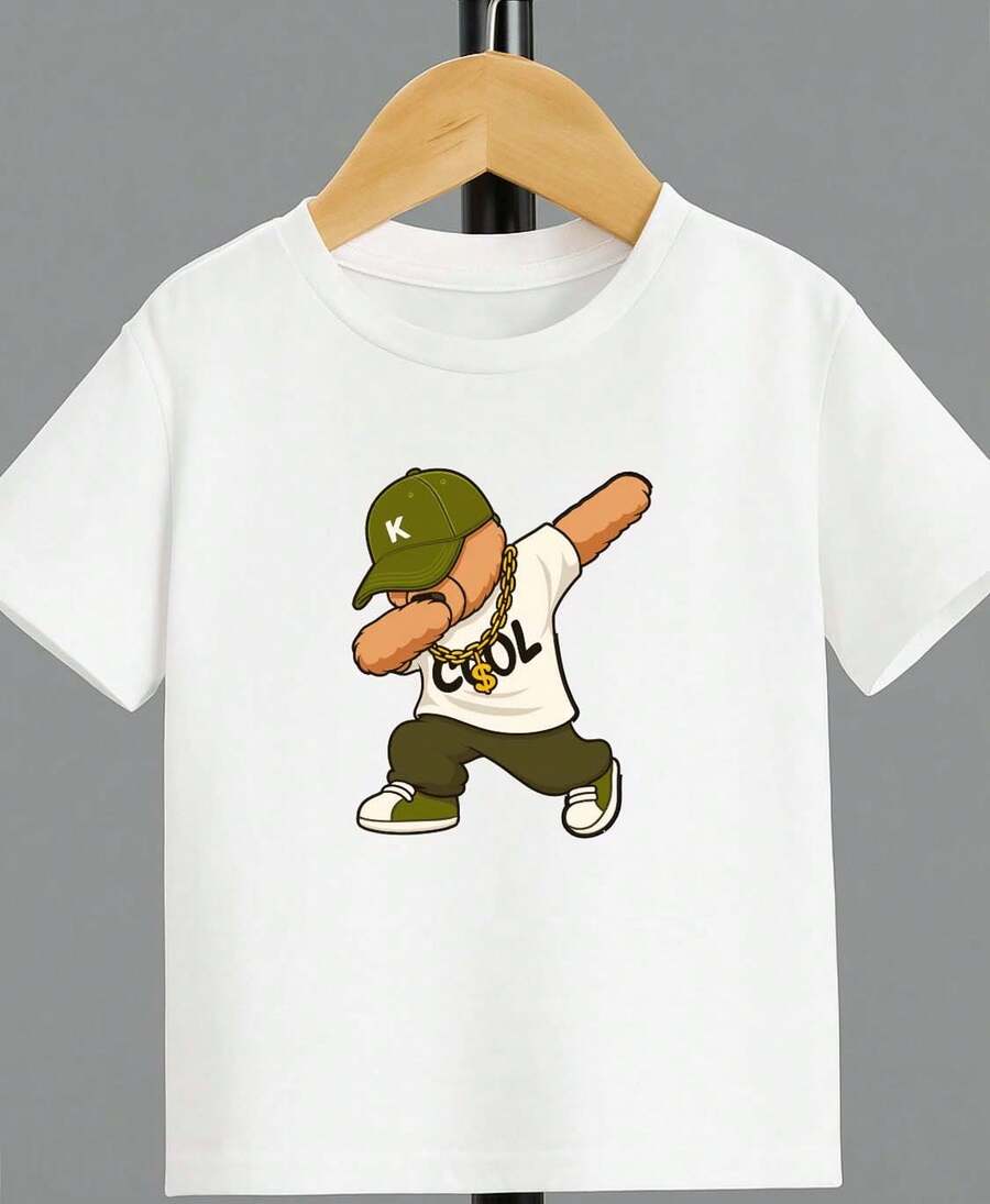 Camiseta para niño de 4 a 15 años de cuello redondo y manga corta con diseño de bear cool, casual y creativa para niño - Blanco - Ver 1