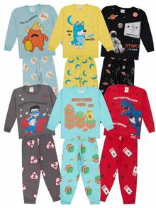 Assorted 4-Piece Kit For Boys' Long-Sleeved Pajamas, Sizes 1 To 10 - 什錦 - 查看 2