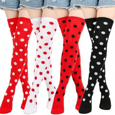 Seven-Star Ladybug Red Black Polka Dot Stockings-Masquerade Decoration Props Socks Show Party Cos, Y2k