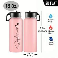 1pc 18oz Custom Text Pink Water Bottle Personalized Tumbler With Straw Stainless Steel Insulated Sport Water Bottle With Straw Lid & Handle, Multiple Styles Available, Customized Cup Gifts For Women Birthday Anniversary Christmas - 黑色 - 查看 11