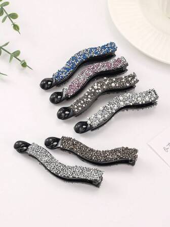 6 件女士奢华水钻仿珍珠发夹优雅马尾夹，学校用品，珍珠发饰