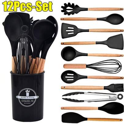 12Pcs Silicone Cooking Spoon Tools Kitchen Cookware Nonstick Baking Utensils Set