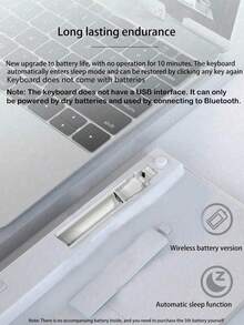 Teclado inalámbrico Bluetooth portátil mini de 78 teclas para computadora y tableta, teclado de oficina, control inalámbrico en segundos (preste mucha atención a la descripción del producto). - Plata - Ver 8