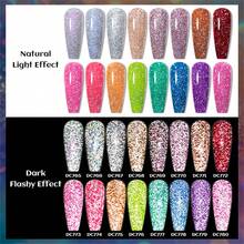 Mtssii 7ml Champagne Gold Sliver Reflective Nail Gel Polish Sparkling Shining Glitter Pink Red Color Nail Supplies Semi Permanent Soak Off UV Gel Varnish Sparkle Effect Nail Art Manicure - 彩色 - 查看 7