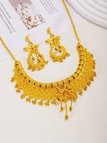 3pcs/Set 24K Gold Dubai Style Jewelry Set, Women Necklace And Earrings, Gold Alternative, Gold Jewelry Set, Saudi Arabia Fashion Accessories