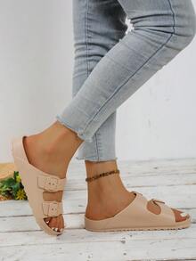 Sandálias femininas leves e confortáveis, bege, da moda, com fivela dupla ajustável, em EVA, antiderrapantes e com absorção de impacto, macias e confortáveis, adequadas para atividades ao ar livre e na praia - Bege - Ver 6