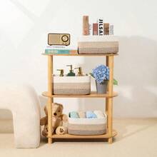 YFHL2 Small Storage Baskets For Organizing Closet Organizer Bins Shelf Toy Basket Woven Rope Baskets Cube Decorative Box Shallow Basket 13x8.5x5.1 3 Packs Gradient Brown - GradientBrown - View 6