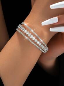 INN NEVV 1 Stück Damen Mode Zirkonia verzierter offener Armreif, elegant und geeignet für den täglichen Gebrauch