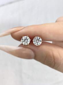 1Pair 6 Claws Classic Earrings 0.5CT-2.0CT Moissanite Rhinestone Earrings S925 Sterling Silver Wedding Earrings Engagement Stud Earrings Luxury Jewelry For Gifts Girls Women Anniversary - Rose Gold - View 4