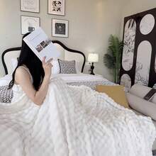 1pc Thick Plush Geometric Pattern Multifunctional Blanket - Soft Beige, Suitable For All Seasons, For Sofa, Bed, Car And Travel - Machine Washable Comfortable Quilt, Guestroom Accessory | Embossed Technology | Soft Texture, Autumn Decor, Room Decor - White - View 5