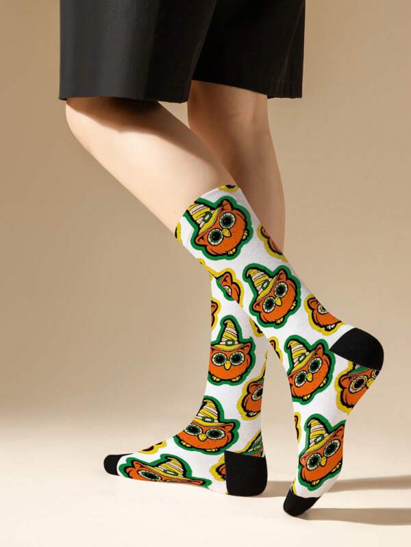1/2/3 Pairs 3D Men's Printed Mid-Calf Socks, Owl Pattern Crew Socks, Fashionable Socks, Creative Socks, Mid-Calf Length, Hip-Hop Style Socks, Gift Socks, Holiday Socks, Suitable For Spring, Summer, Autumn, Winter And Any Occasion