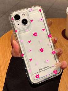 1pc New Creative Ditsy Floral & Heart Pattern Phone Case, Fit For IPhone 16 Pro Max/11/12/13/14 Plus, XR/7/8 Plus/15 Pro Max, Minimalist High-End Transparent Protective Cover With Air Cushion, Anti-Drop TPU - Trong sáng - Xem 4