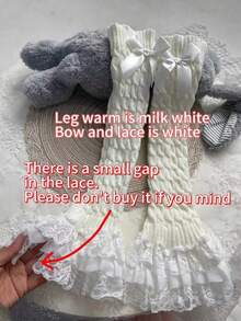 1双女士腿套，蕾丝袜，可爱袜子，洛丽塔风格蕾丝边踝袜，卡哇伊蝴蝶结毛绒腿套，蝴蝶结蕾丝边踝袜，情人节礼物，白色袜子，过膝袜，荷叶边袜，毛绒袜，堆堆袜，情人节 - 白色蝴蝶結小腿襪 - 查看 7