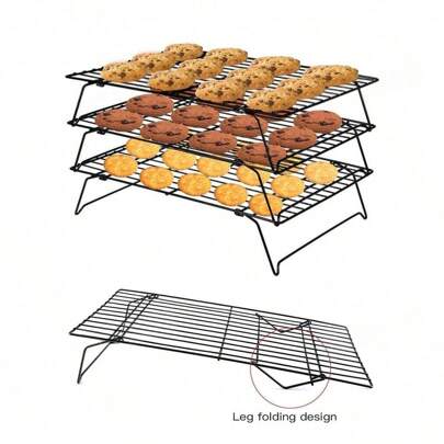 1/3 Tier Cooling Rack, Suitable For Cookies, Cakes, Etc. - Quickly Cools Multiple Batches Of Cookies, Cake Layers Or Pastries, Black