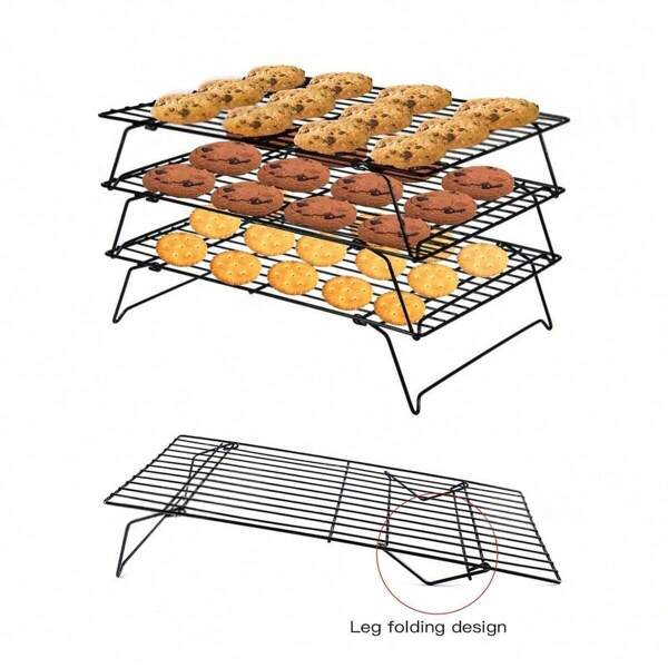 1/3 Tier Cooling Rack, Suitable For Cookies, Cakes, Etc. - Quickly Cools Multiple Batches Of Cookies, Cake Layers Or Pastries, Black
