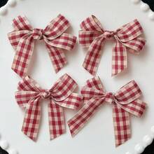 2 piezas/4 piezas Pinzas para el cabello con moño a cuadros rojos lindos, accesorios para el cabello, accesorios para la cabeza, pasadores - Rojo - Ver 1