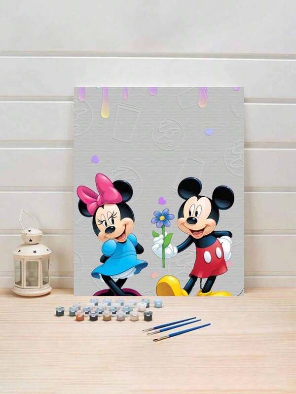 Disney 1 Set Mickey & Minnie Cartoon Charakter DIY Digital Ölgemälde Set, Kunstwerk für Erwachsene, rahmenloses Ölgemälde Set für Schlafzimmer Dekoration und Wanddekoration, einfache und Lustige Malweise, keine Foundation erforderlich, erfülle deinen Maltraum, tauche ein in die bunte Welt, jeder Pinselstrich ist Selbstausdruck, verleihe dem Leben Romantik, perfektes Geschenk für Familie und Freunde, Halloween & Weihnachtsgeschenk, 40*50CM