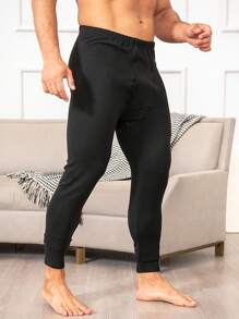 Men's Fleece Lined Thick Warm Sweatpants, Soft High Elasticity Base Layer Pants, Lightweight Comfortable Sports Trousers