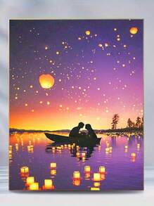 1 Stück Vollbohrdiamant-Malerei Landschaft, runde Diamantkunst, gerahmtes Bild für Heimdekoration