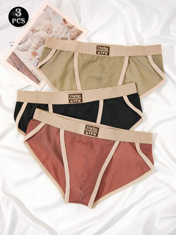 3pcs/Pack Men's Casual Soft Knit Fabric Breathable Briefs