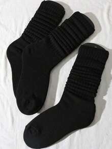 3/6 Pairs Women Solid Color Velvet Thickened Warm Mid-Calf Socks, Soft Skin-Friendly Slimming Versatile Socks, Japanese Korean Style For Commute And Daily Wear (Excluding Sock Card) - Multicolor - View 5