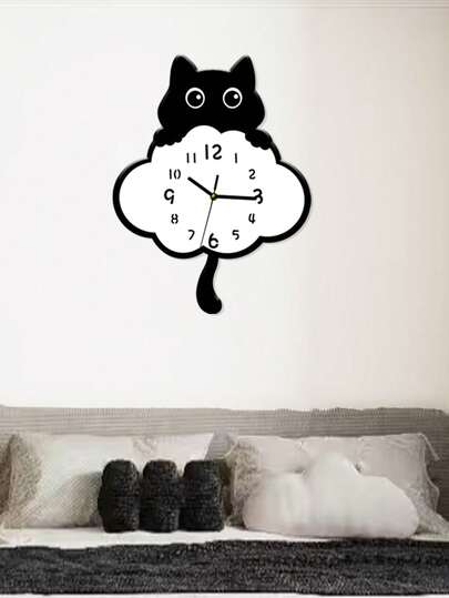 Pc, Unique Lovely Kitten Wand Clock, Tail Swinging Function, Silent No Ticking, Room ation, Living Kitchen s. Home ations view 6