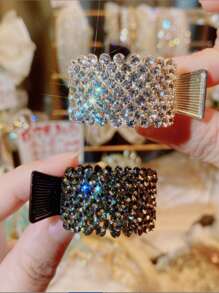 1pc Women's Fashion Alloy Rhinestone Ponytail Claw Clip, Metallic Pearl Rhinestone Hair Accessory, Claw Clips, Hair Claws, Clips For Hair, Hair Slide, Hair Barrettes