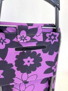 Shopping Trolley With Insulated Pocket Easy To Climb Stairs, Waterproof, Wear-Resistant, High Quality, With Soft Wheels, Made Of Premium Oxford Fabric, Available In Several Colors, 99 X 24 X 32cm, HEIGHT 99cm MAX WEIGHT SUPPORT 50KG - Black Big Flower - View 6