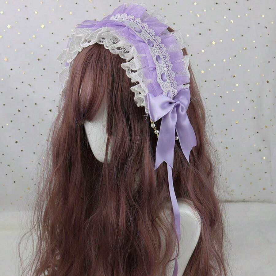 Japanese Soft Girl White Lace Headband. Sweet And Versatile, Lolita Headdress. - 10.紫色 - 查看 1