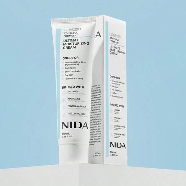 NIDA Youthful Formula Ultimate Moisturizing Cream (100mL) / Collagen, Niacinamide, Centella Asiatica, Hyaluronic Acid / Wrinkles, Dark Spots, Skincare Hydrating Daily Moisturizer Moisture Hydrate