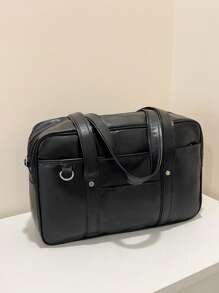 正式简约时尚 OL 托特包，女士 PU 皮革手提包，纯色个性化大容量单肩包，适合工作 - 黑色 - 查看 6