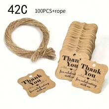 100Pcs/Pack Thank You For Your Tags And Ropes, Party And Holiday Decoration Kraft Paper, Gift Tag Tags, DIY Handmade Thank-You Tags, Holiday Gift Tag Tags, Party And Wedding Decoration, Blank Tags, Holiday Party Decoration, Christmas Gift Tag Tags