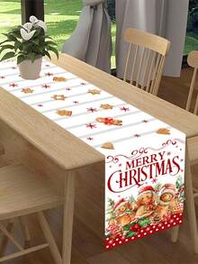 1 pezzo Runner da tavolo natalizio, 180*35cm, in poliestere con disegni di omini di pan di zenzero e alberi di Natale, decorazioni per Capodanno 2026 per la casa, la cucina e la sala da pranzo, forniture festive - Multicolore - Visualizzare 6
