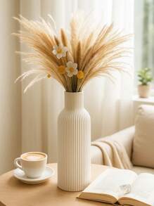 Minimalist Ribbed White Vases, 1/3pcs Decorative Faux Ceramic Look For Fall Home Decor, Modern Dried Flower Display, Great Gift For Living Room, Entryway, Dining Table Room Decor Flower Vase Glass Vase
