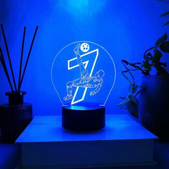 3D Illusion Football Player Design Decorative Lamp, USB Powered Touch Button, 7 Color Options, Multifunctional Nightlight Suitable For Various Rooms - Gift For Sports Fans