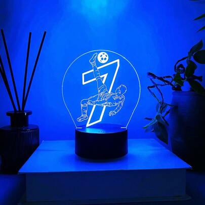 Lámpara decorativa con diseño de jugador de fútbol en ilusión 3D, con botón táctil, 7 opciones de color, luz nocturna multifuncional adecuada para varias habitaciones - Regalo para aficionados al deporte