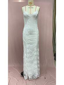 2025 New Dress Long Dress Graduation Season Dinner Party Fashionable High Sexy V-Neck White Suspender Dress - 白色 - 查看 4